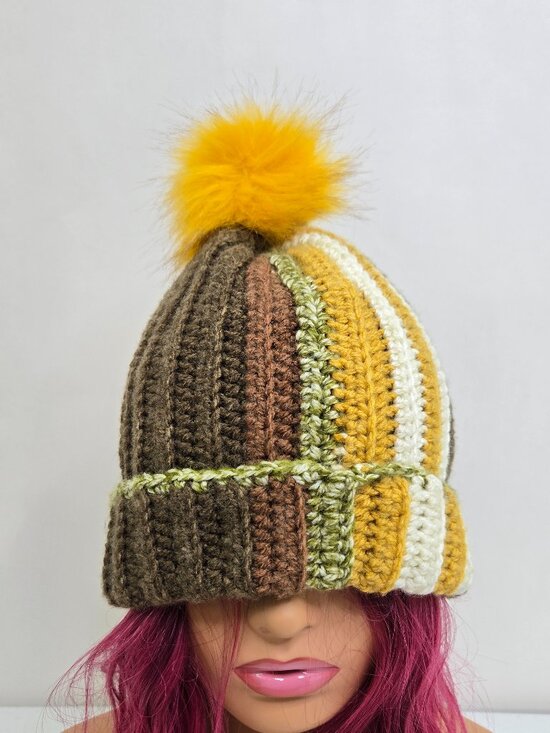 Crochet Striped Beanie: Funky Multicolor Acrylic Winter Hat main image 6